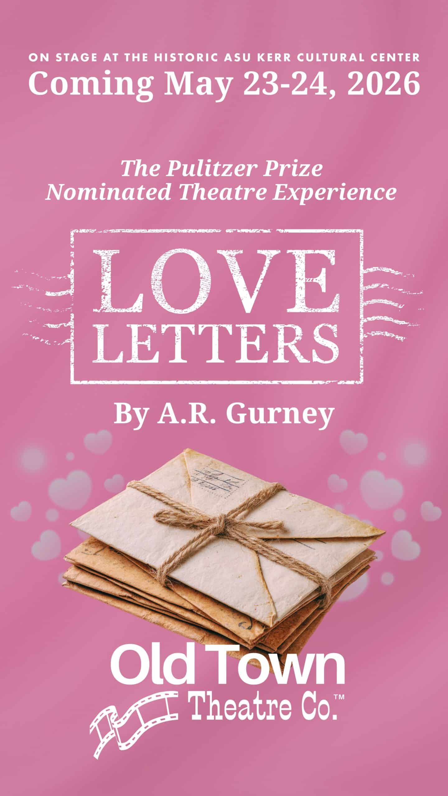In white text the image says Love Letters by AR Gurney above several brown envelopes, tied together by a twine string.