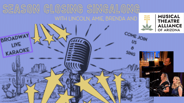 An animated photo of a microphone in the desert with stars surrounding it. The image reads Season Closing Singalong